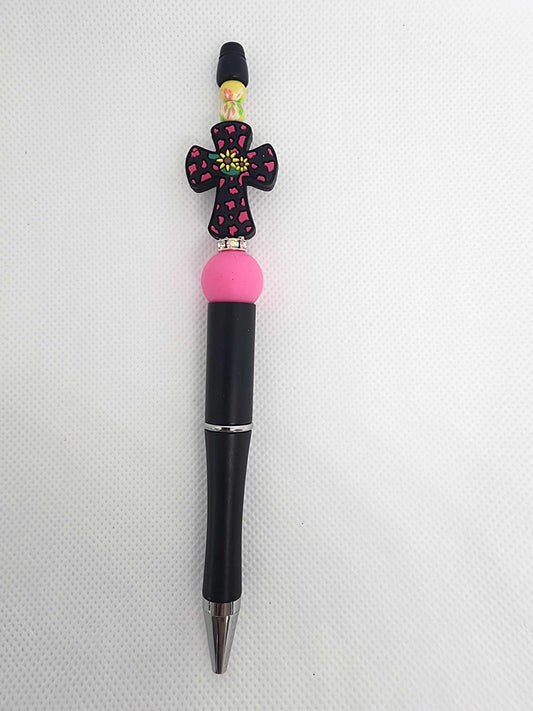 Pink Sunflower Cross Custom Pen